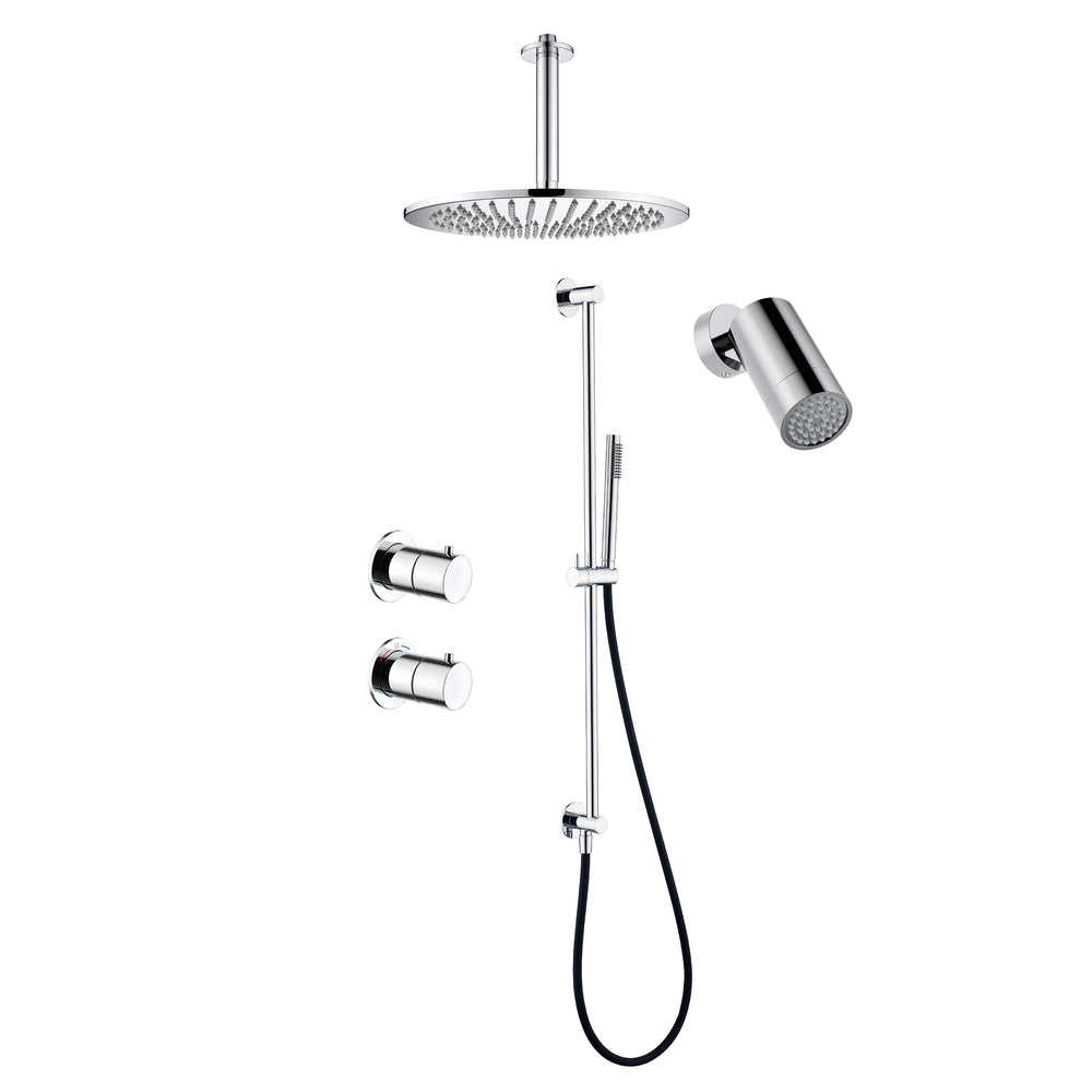 Tuvalu shower set: built-in thermostat, sliding bar and ceiling mounted rain shower