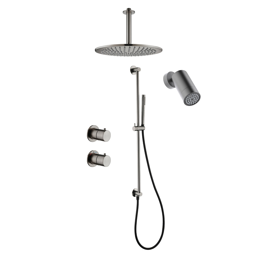 Tuvalu shower set: built-in thermostat, sliding bar and ceiling mounted rain shower
