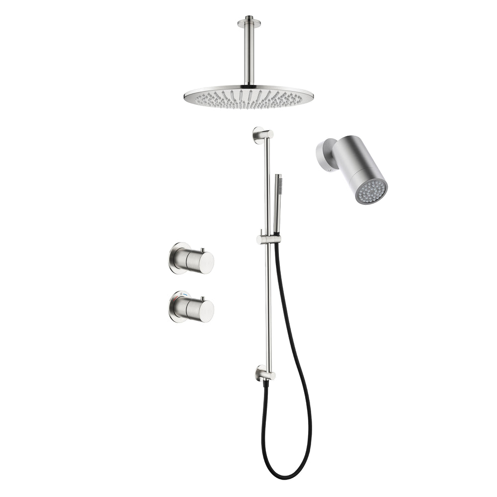 Tuvalu shower set: built-in thermostat, sliding bar and ceiling mounted rain shower
