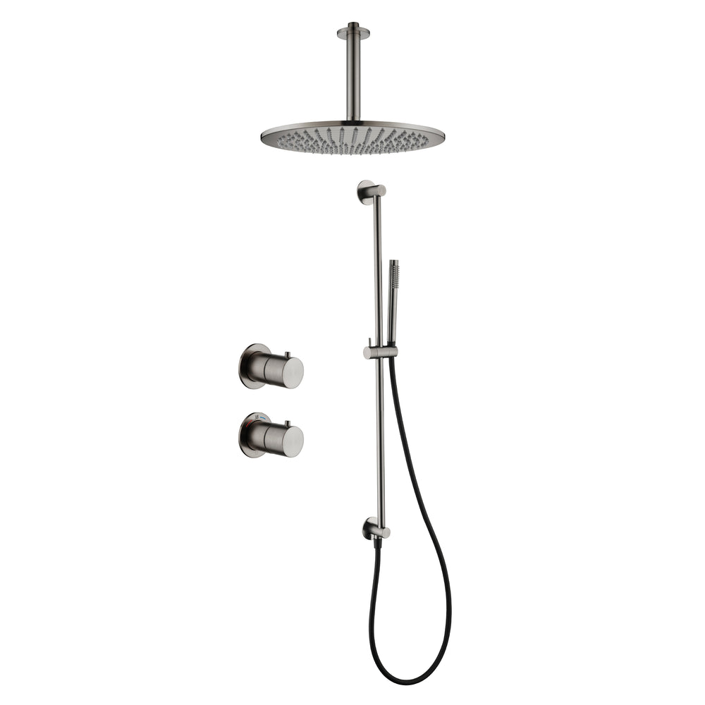Tuvalu shower set: built-in thermostat, sliding bar and ceiling mounted rain shower
