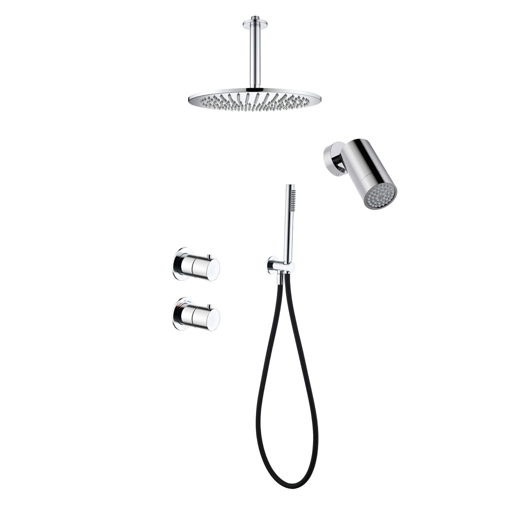 Tuvalu shower set: built-in thermostat, hand shower and ceiling mounted rain shower