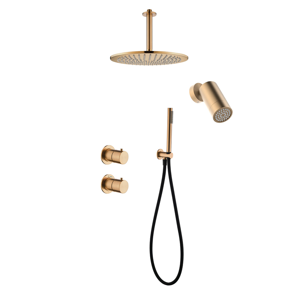 Tuvalu shower set: built-in thermostat, hand shower and ceiling mounted rain shower