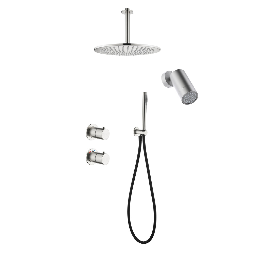 Tuvalu shower set: built-in thermostat, hand shower and ceiling mounted rain shower